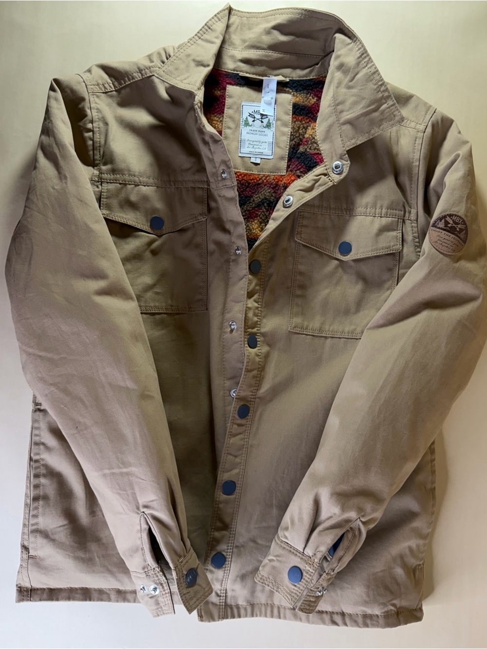 MBX Men’s Sherpa Lined Utility Jacket Tan Aztec Size S NWT